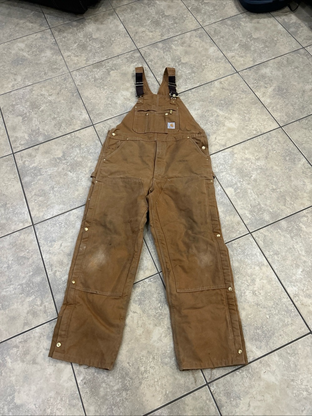 Carhartt Insulated Overalls R41 40x32 Duck Zip-to-Thigh Quilt Lined Brown